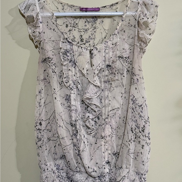 Floral Ruffle Top - Cream and Black - Picture 1 of 8